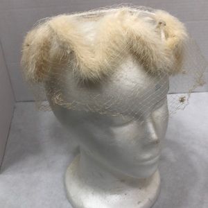 Clover Lane Vintage Union Made Swiss Dot Netting and Fur hat